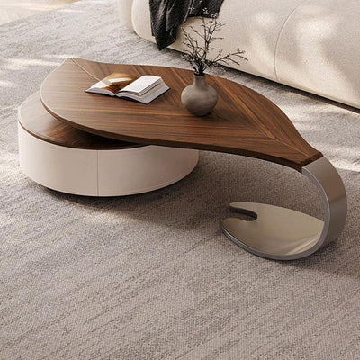 Modern Minimalist Leaf Design Stainless Steel Solid Wood Plywood Particleboard Coffee Table 1-Drawer 2-Tier For Living Room