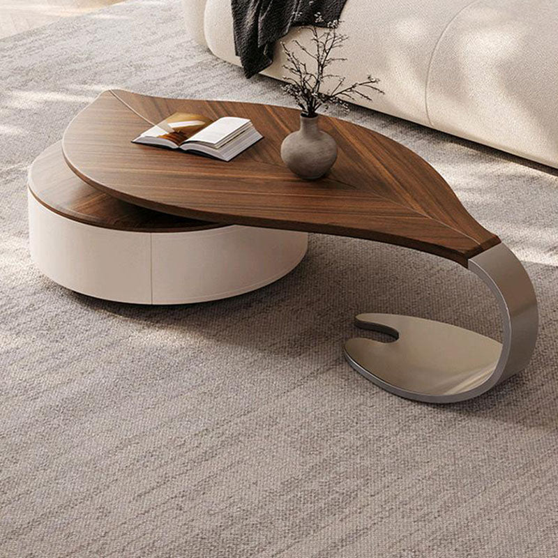 Modern Minimalist Leaf Design Stainless Steel Solid Wood Plywood Particleboard Coffee Table 1-Drawer 2-Tier For Living Room