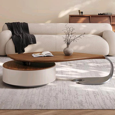 Modern Minimalist Leaf Design Stainless Steel Solid Wood Plywood Particleboard Coffee Table 1-Drawer 2-Tier For Living Room