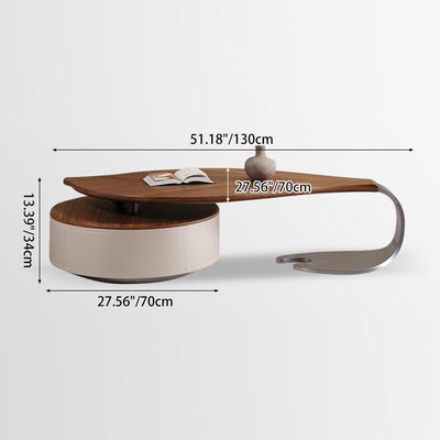 Modern Minimalist Leaf Design Stainless Steel Solid Wood Plywood Particleboard Coffee Table 1-Drawer 2-Tier For Living Room