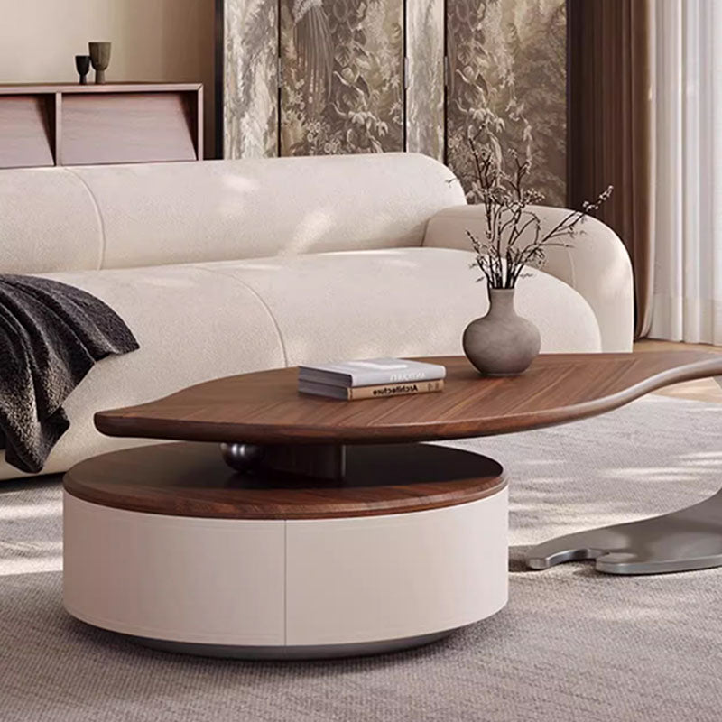 Modern Minimalist Leaf Design Stainless Steel Solid Wood Plywood Particleboard Coffee Table 1-Drawer 2-Tier For Living Room