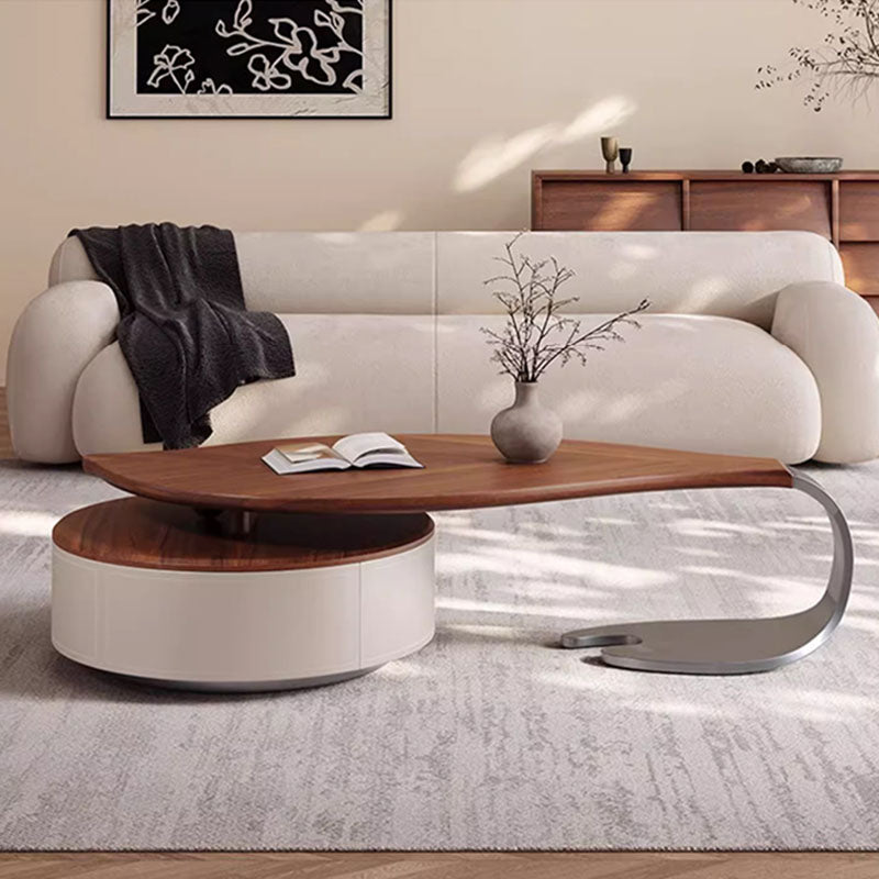 Modern Minimalist Leaf Design Stainless Steel Solid Wood Plywood Particleboard Coffee Table 1-Drawer 2-Tier For Living Room