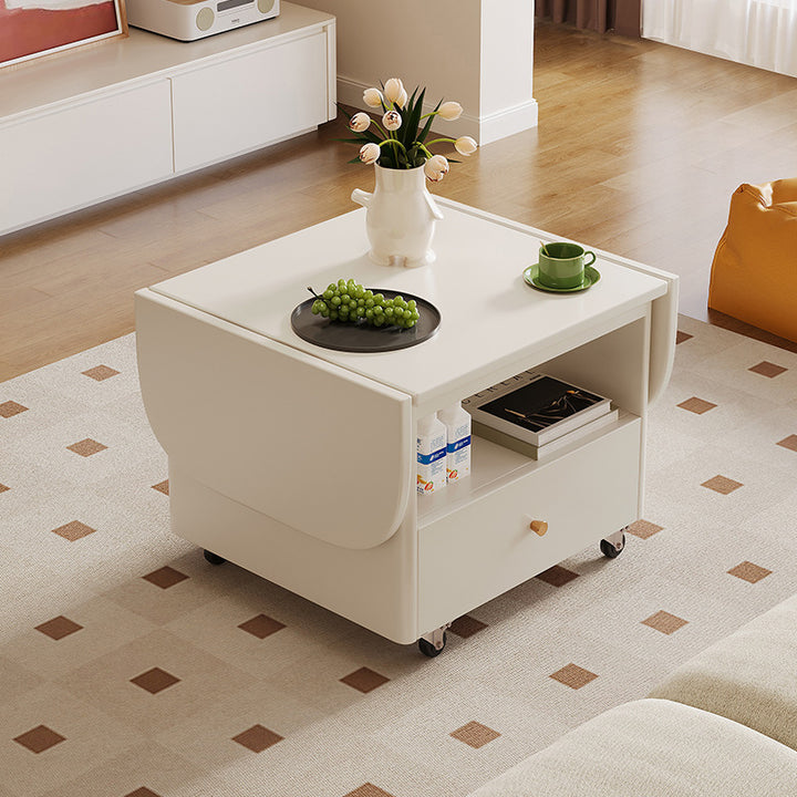 Table basse pliable mobile en bois massif écologique à bords arrondis, style minimaliste moderne, avec 1 tiroir et 2 niveaux, pour salon 