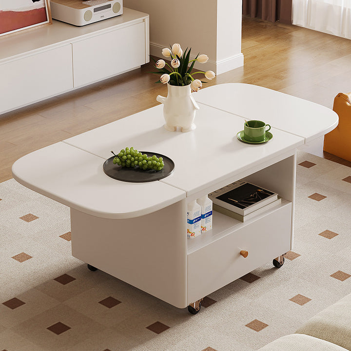 Table basse pliable mobile en bois massif écologique à bords arrondis, style minimaliste moderne, avec 1 tiroir et 2 niveaux, pour salon 