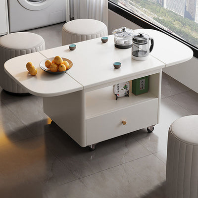 Modern Minimalist Rounded-Edge Solid Wood Eco Board Folding Movable Coffee Table 1-Drawer 2-Tier For Living Room