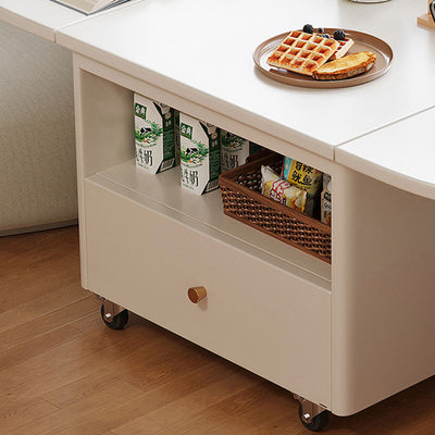 Modern Minimalist Rounded-Edge Solid Wood Eco Board Folding Movable Coffee Table 1-Drawer 2-Tier For Living Room