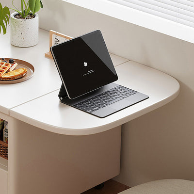 Modern Minimalist Rounded-Edge Solid Wood Eco Board Folding Movable Coffee Table 1-Drawer 2-Tier For Living Room