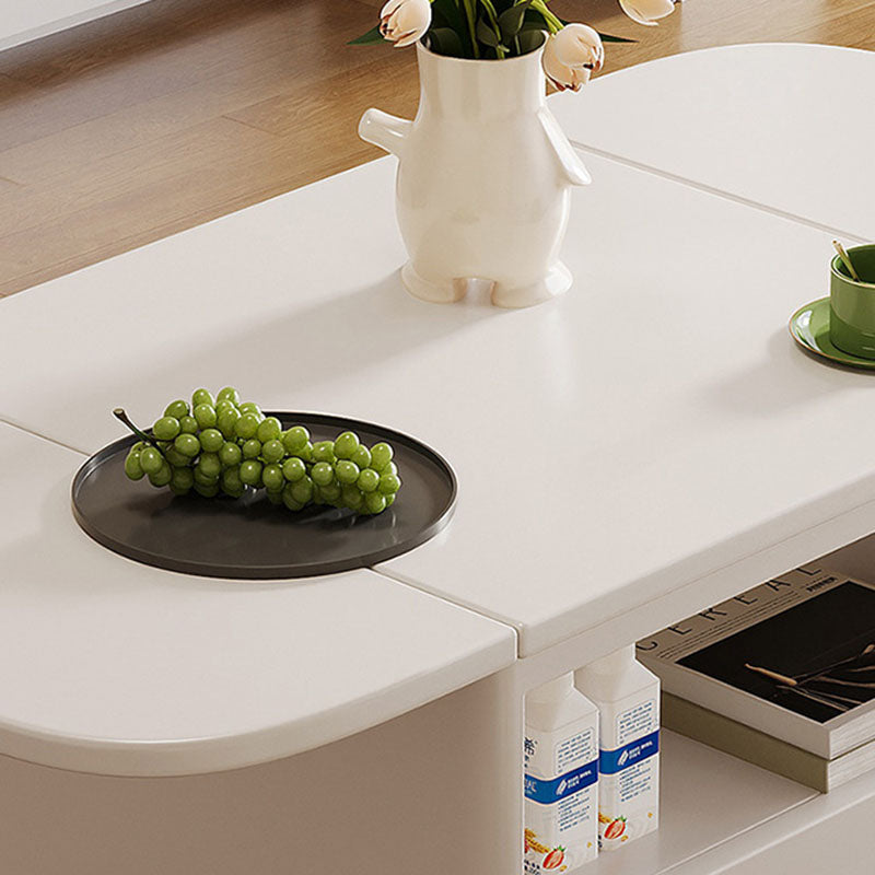 Modern Minimalist Rounded-Edge Solid Wood Eco Board Folding Movable Coffee Table 1-Drawer 2-Tier For Living Room