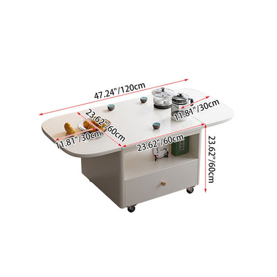 Modern Minimalist Rounded-Edge Solid Wood Eco Board Folding Movable Coffee Table 1-Drawer 2-Tier For Living Room