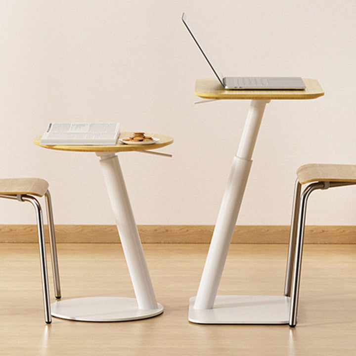 Moderner minimalistischer quadratisch-runder Sofa-Beistelltisch aus Bambus-Kohlenstoffstahl mit verstellbarer Höhe für das Wohnzimmer 