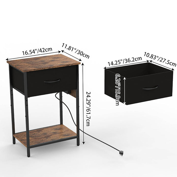 Traditional Vintage Rectangular Carbon Steel Particle Board End Table With Charging 1-Drawer For Living Room