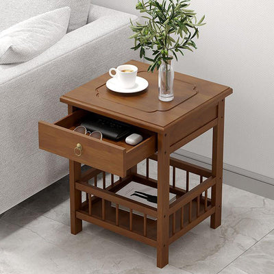 Contemporary Retro Square Nan Bamboo MDF End Table 2/3-Tier For Living Room