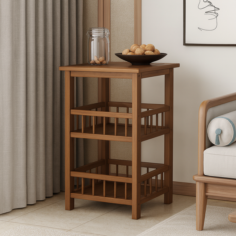 Contemporary Retro Square Nan Bamboo MDF End Table 2/3-Tier For Living Room