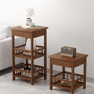 Contemporary Retro Square Nan Bamboo MDF End Table 2/3-Tier For Living Room