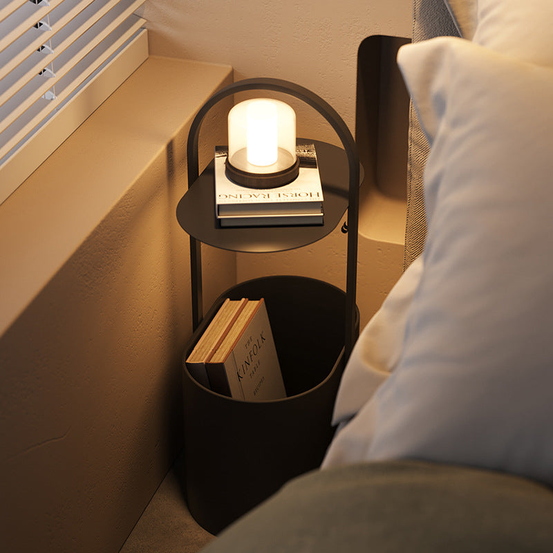 Modern Minimalist Oval Wrought Iron End Table 2-Tier For Living Room & Bedroom