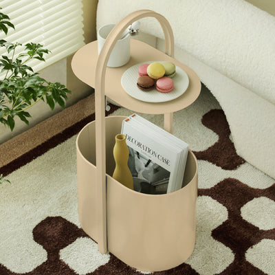 Modern Minimalist Oval Wrought Iron End Table 2-Tier For Living Room & Bedroom