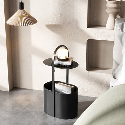 Modern Minimalist Oval Wrought Iron End Table 2-Tier For Living Room & Bedroom