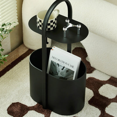 Modern Minimalist Oval Wrought Iron End Table 2-Tier For Living Room & Bedroom