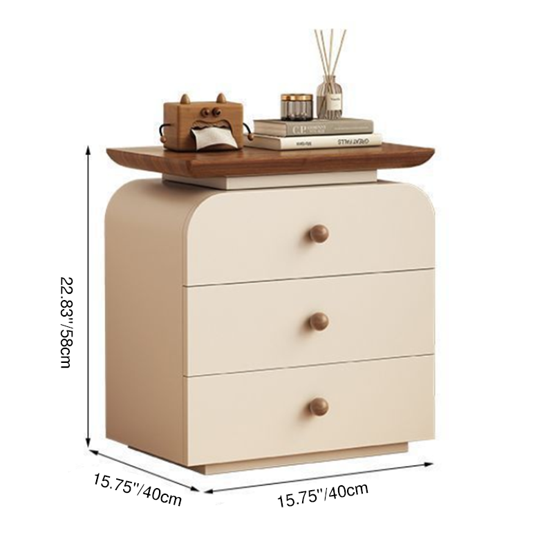 Zeitgenössisches nordisches Design mit abgerundeten Kanten, rechteckiger Nachttisch aus Massivholz und Sperrholz, kratzfestes Leder, 2 Schubladen für das Schlafzimmer 