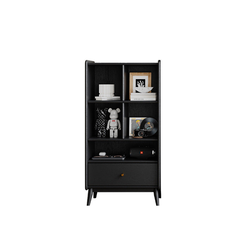 Zeitgenössisches nordisches rechteckiges schwarzes Ausstellungsregal aus Massivholz mit 1 Schublade für das Wohnzimmer 