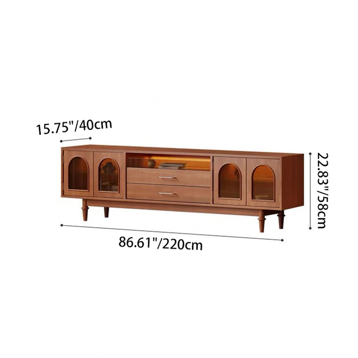 Meuble TV rectangulaire moderne de style milieu du siècle avec design en arche, en verre, alliage d&