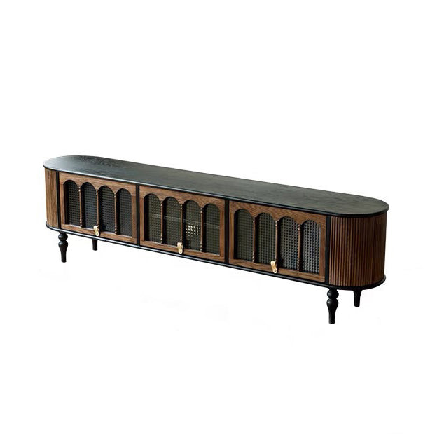 Modern Transitional Arched Design Tempered Glass Solid Wood TV Stand 3-Storage For Living Room