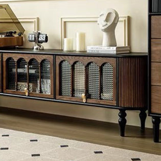 Modern Transitional Arched Design Tempered Glass Solid Wood TV Stand 3-Storage For Living Room