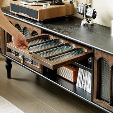 Modern Transitional Arched Design Tempered Glass Solid Wood TV Stand 3-Storage For Living Room
