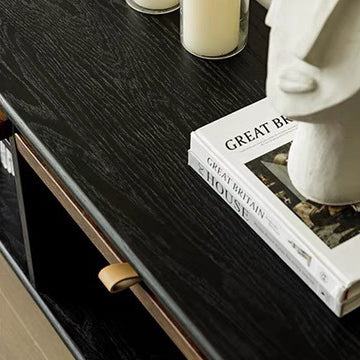 Modern Transitional Arched Design Tempered Glass Solid Wood TV Stand 3-Storage For Living Room