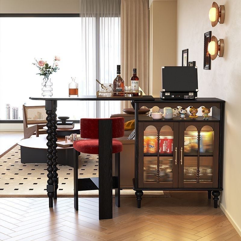Table de bar longue à 4 niveaux en verre arc-en-ciel, en bois massif, avec pieds tournés de style modern mid-century, pour salon 