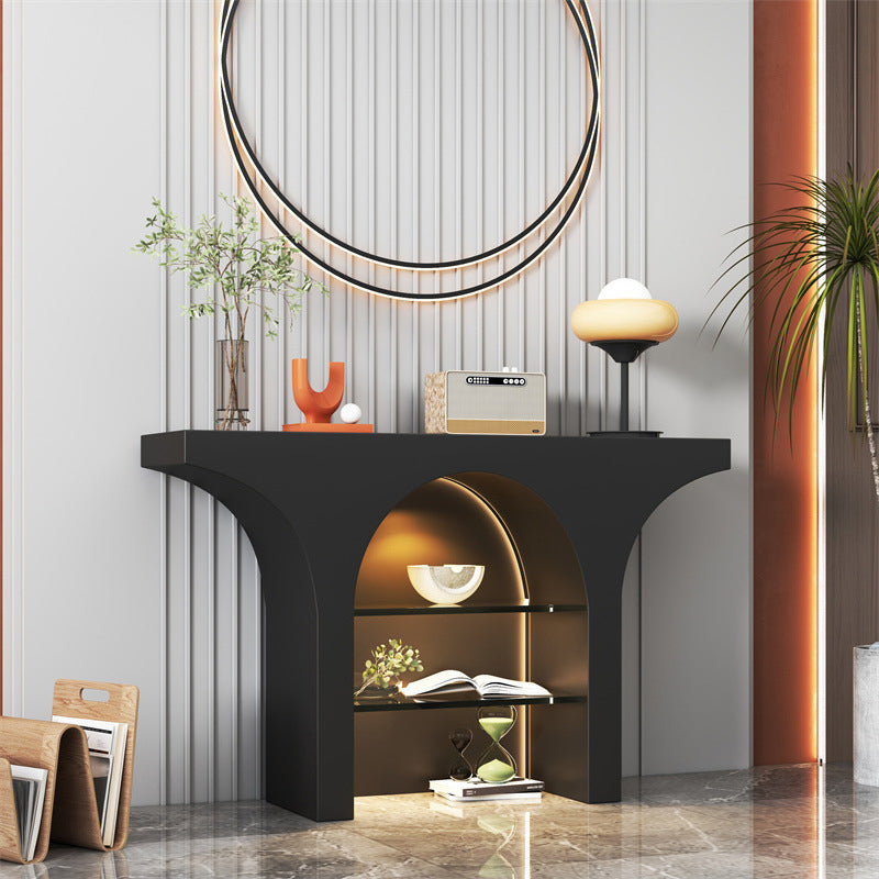 Zeitgenössischer nordischer gebogener Design-Konsolentisch aus Massivholz-Spanplatte mit 3 Ebenen für das Wohnzimmer 
