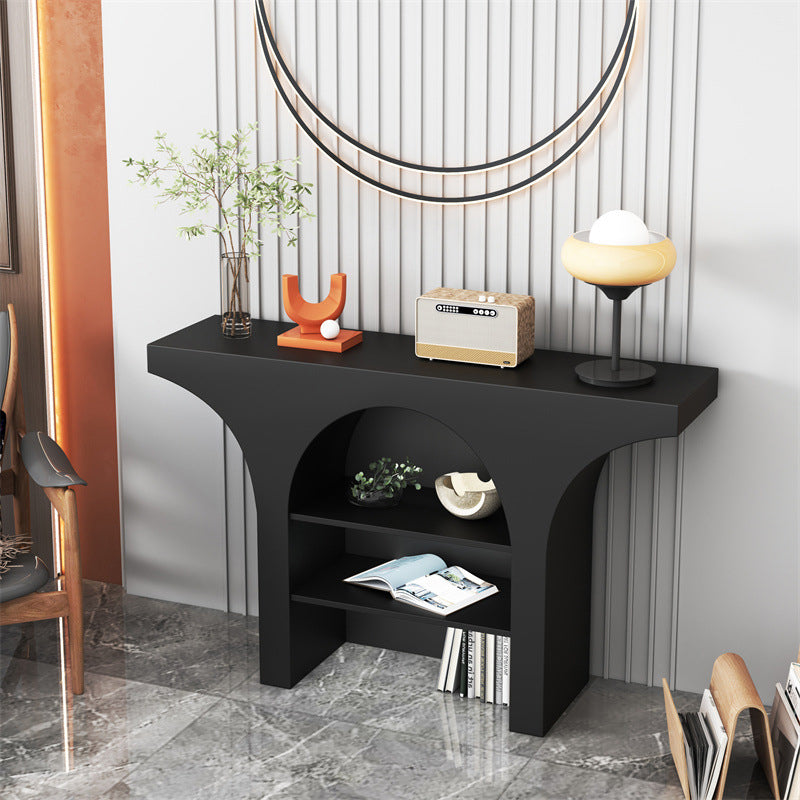 Zeitgenössischer nordischer gebogener Design-Konsolentisch aus Massivholz-Spanplatte mit 3 Ebenen für das Wohnzimmer 
