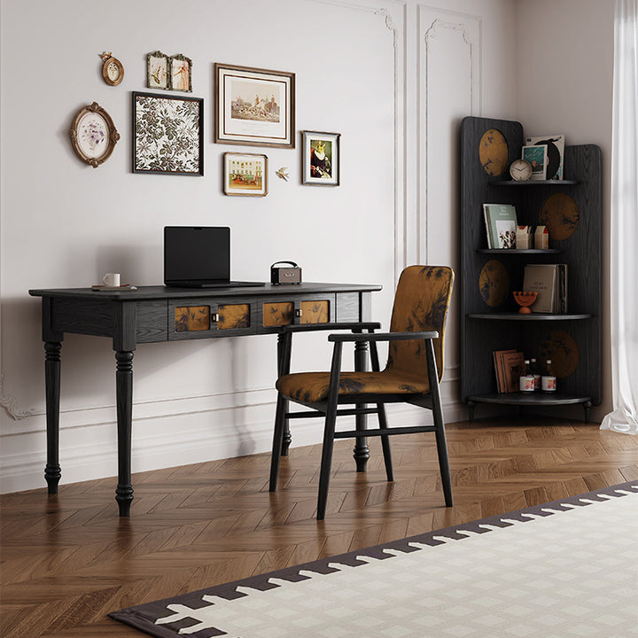 Bureau rectangulaire en bois massif de style chinois traditionnel avec tissu, 2 tiroirs, pour chambre à coucher 
