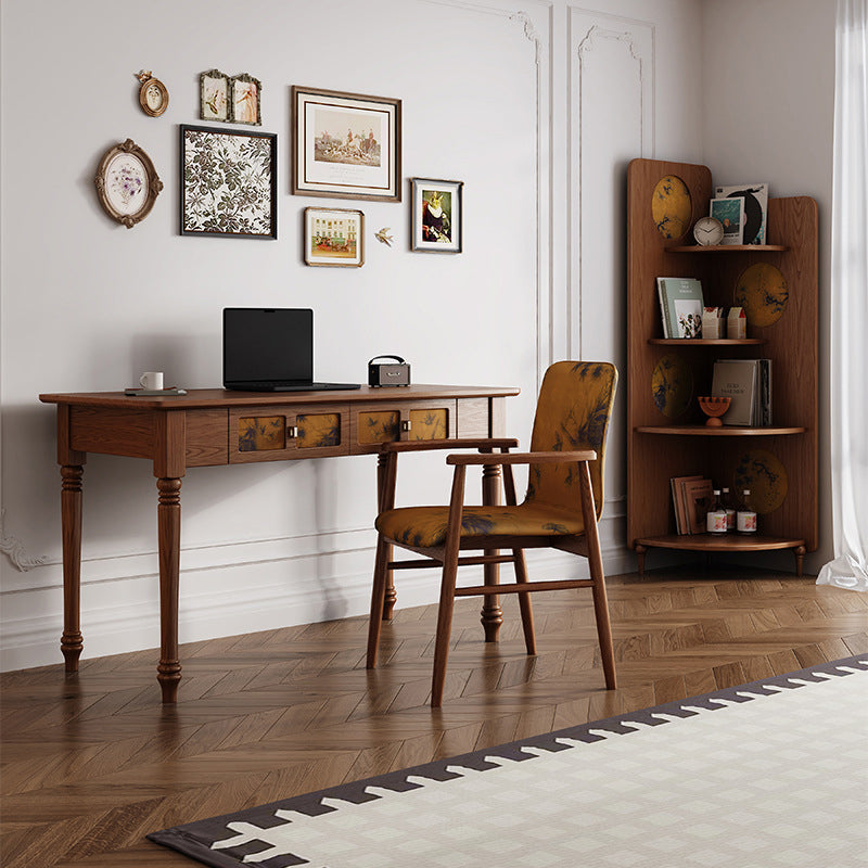 Bureau rectangulaire en bois massif de style chinois traditionnel avec tissu, 2 tiroirs, pour chambre à coucher 