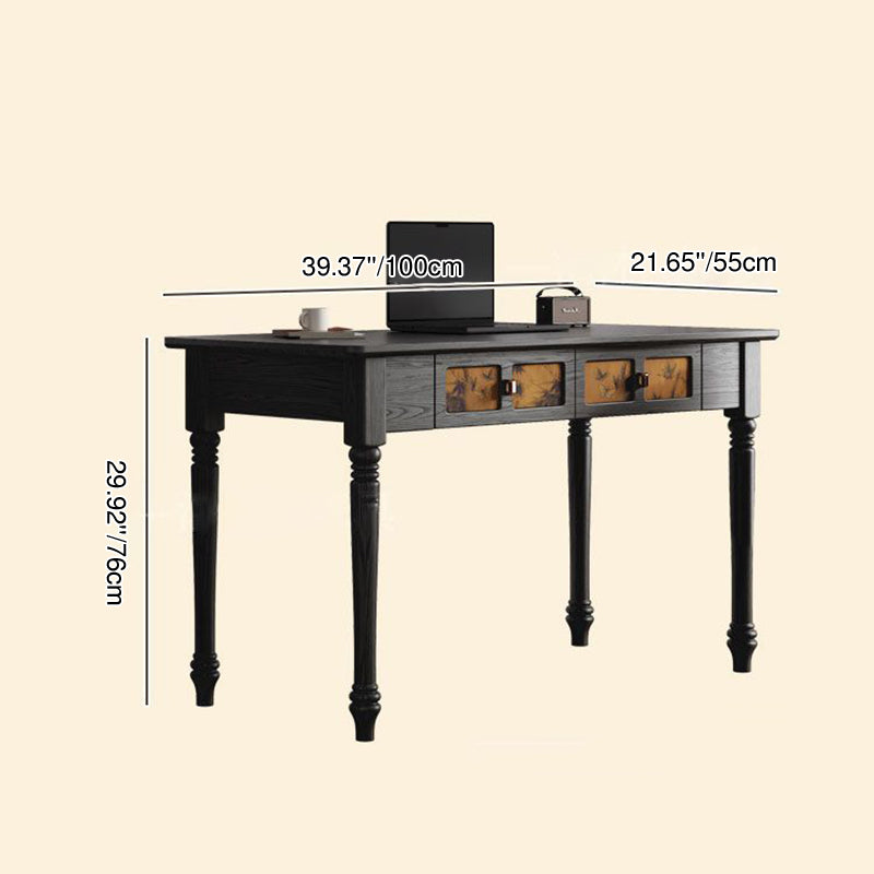Bureau rectangulaire en bois massif de style chinois traditionnel avec tissu, 2 tiroirs, pour chambre à coucher 