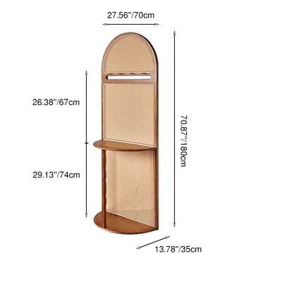 Modern Mid-Century Arched Solid Wood Rattan Weaving Display Rack 2-Tier For Living Room