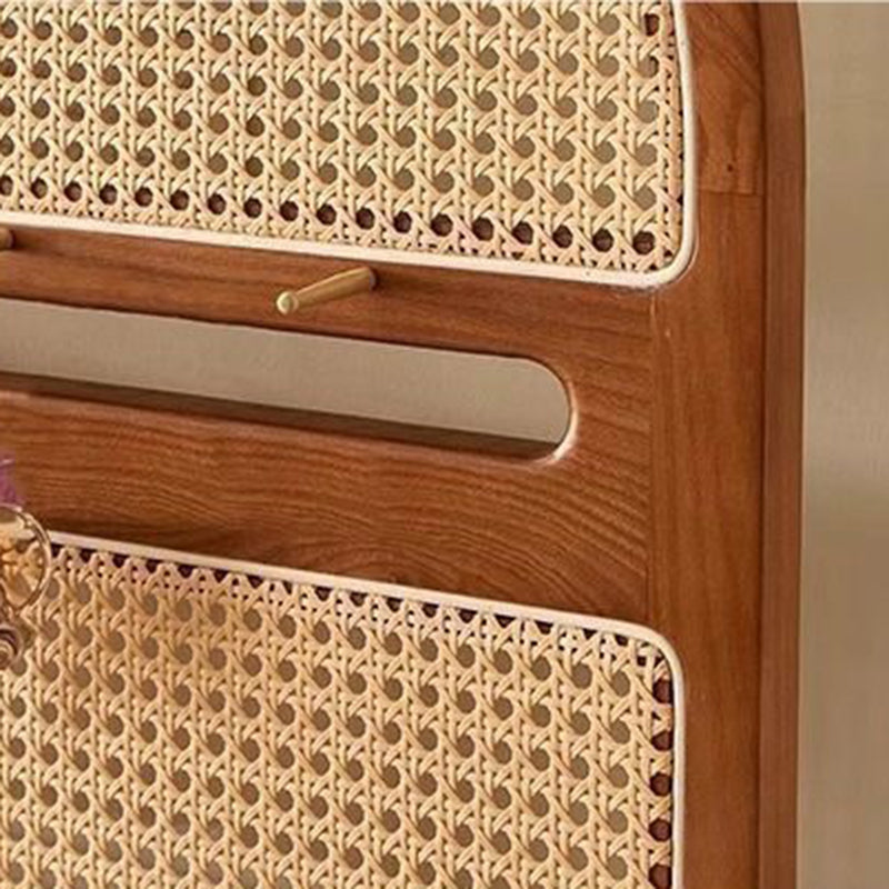 Traditioneller Vintage-Ausstellungsregal mit Bogen aus massivem Holz und Rattan-Gewebe, 2-stufig, für das Wohnzimmer 