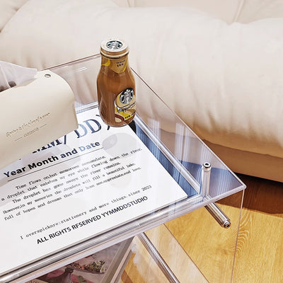 Modern Minimalist Square Acrylic Stainless Steel Movable End Table 2-Tier For Living Room