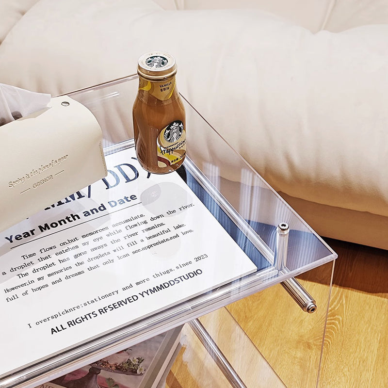 Modern Minimalist Square Acrylic Stainless Steel Movable End Table 2-Tier For Living Room