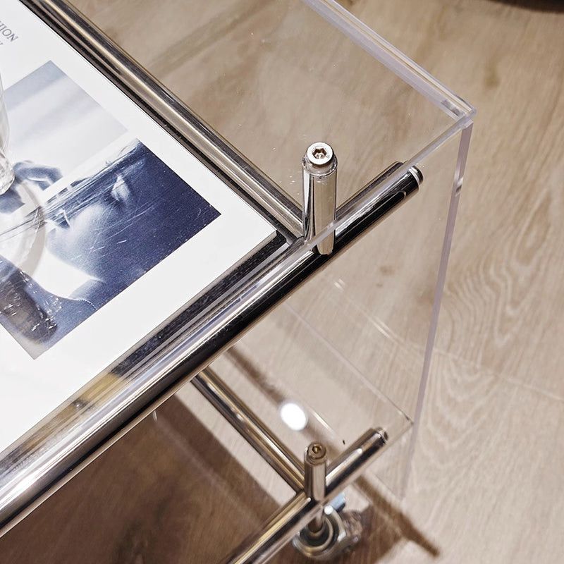 Modern Minimalist Square Acrylic Stainless Steel Movable End Table 2-Tier For Living Room