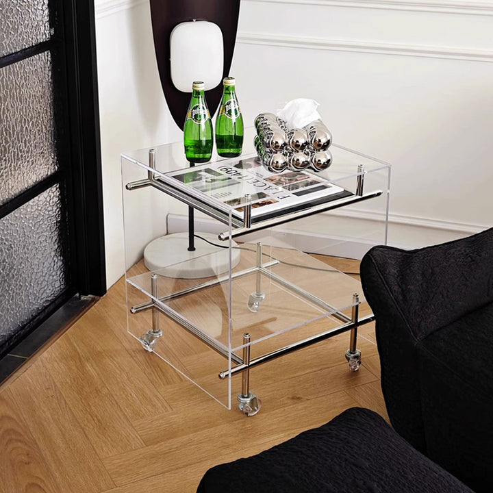 Acryl-Rollend-Beistelltisch mit Edelstahlrahmen – Moderner minimalistischer 3-stufiger Beistelltisch 