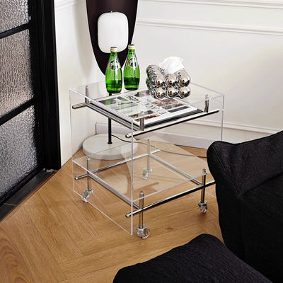 Modern Minimalist Square Acrylic Stainless Steel Movable End Table 2-Tier For Living Room