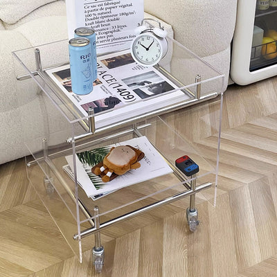 Modern Minimalist Square Acrylic Stainless Steel Movable End Table 2-Tier For Living Room