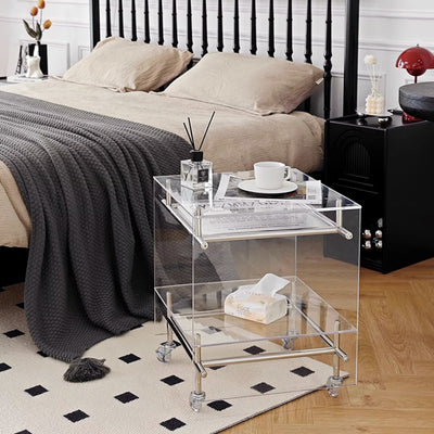 Modern Minimalist Square Acrylic Stainless Steel Movable End Table 2-Tier For Living Room