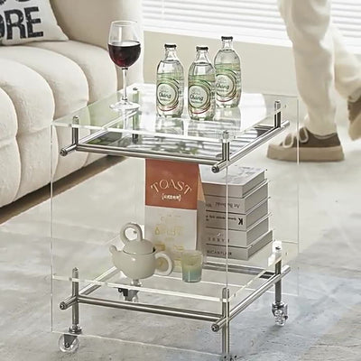Modern Minimalist Square Acrylic Stainless Steel Movable End Table 2-Tier For Living Room
