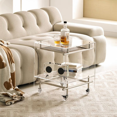 Modern Minimalist Square Acrylic Stainless Steel Movable End Table 2-Tier For Living Room