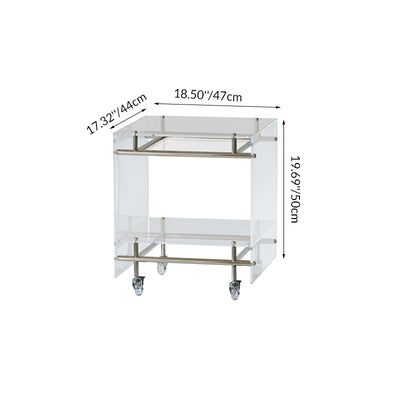 Modern Minimalist Square Acrylic Stainless Steel Movable End Table 2-Tier For Living Room