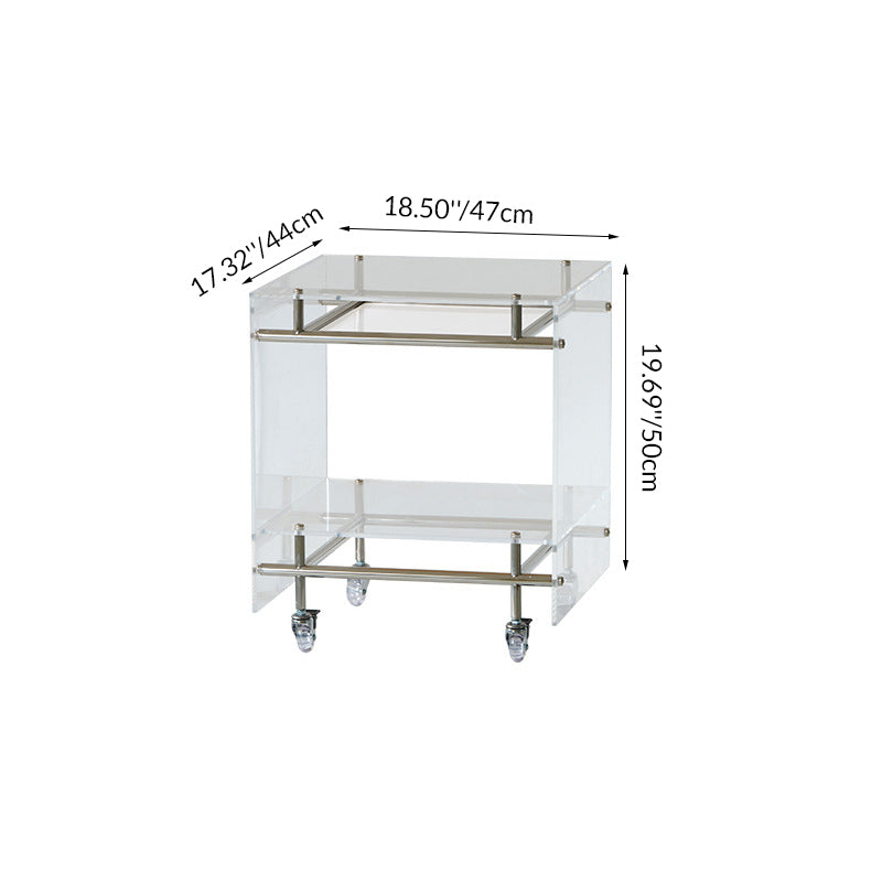 Modern Minimalist Square Acrylic Stainless Steel Movable End Table 2-Tier For Living Room