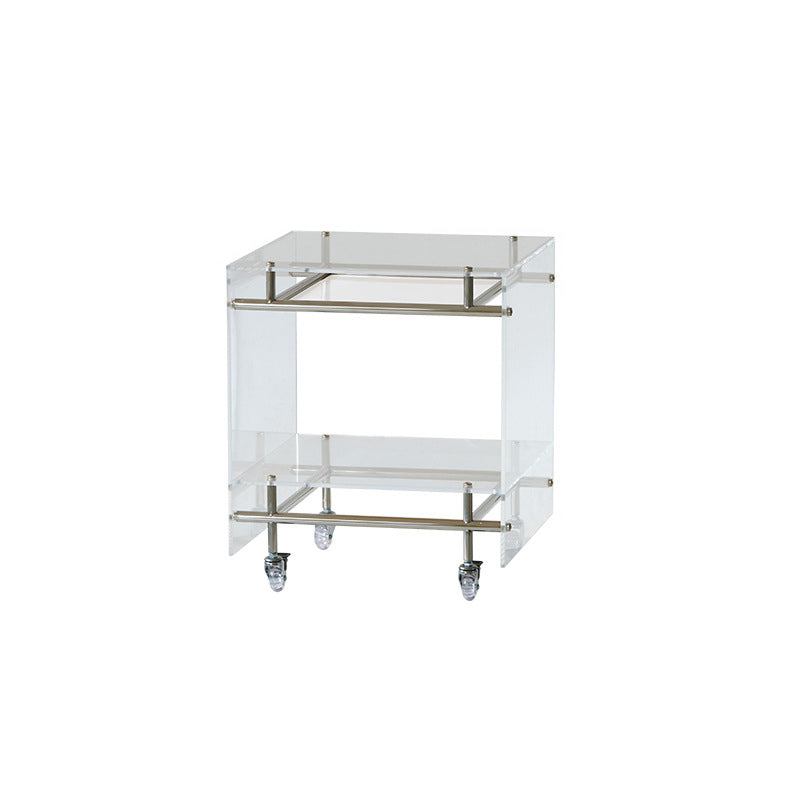 Modern Minimalist Square Acrylic Stainless Steel Movable End Table 2-Tier For Living Room