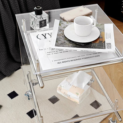 Modern Minimalist Square Acrylic Stainless Steel Movable End Table 2-Tier For Living Room